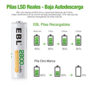 Pilas recargables EBL 2800mAh AA Ni-MH de alta capacidad - 4 unidades