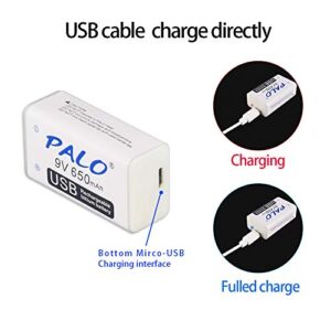 Inicio PALO: Pack de 2 Baterías recargables 9V USB 650mAh Li-ion con Cable 2 en 1 para alarma de humo, micrófono y teclado