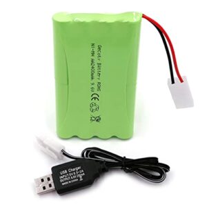 Batería recargable Gecoty® NiMH 9,6V 2400mAh AA con conector KET 2P y cable de carga para vehículos radiocontrolados