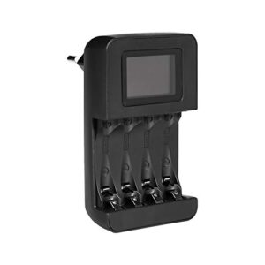 Cargador inteligente Amazon Basics para pilas AA y AAA, 4 canales de carga, Negro
