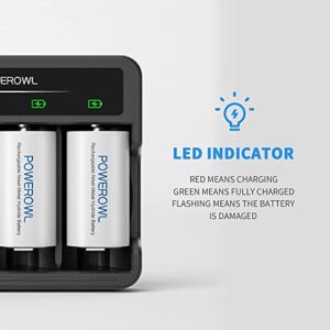 Cargador de Pilas Recargables D con Carga Rápida USB - POWEROWL Ni-MH - 4 Piezas