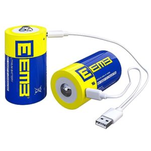 Pilas D Recargables EEMB 1.5V 5550mWh - Pack de 2 con Cable de Carga USB Tipo C