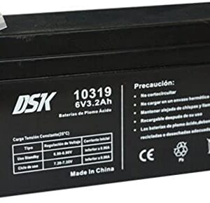 Batería DSK 10319 de Plomo AGM Recargable 6V 3,2Ah - Ácido Sellada, Negro