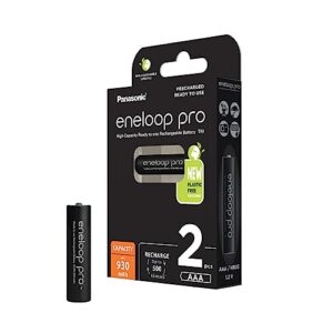 Pilas recargables Panasonic eneloop Pro AAA/Micro, Pack de 2, baja autodescarga, 930mAh, 500 recargas, sin plástico, Ni-MH
