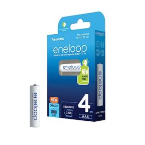 Pilas recargables Panasonic eneloop AAA/Micro, pack de 4, 800 mAh, 2100 recargas, envase libre de plástico