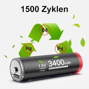 Pilas Recargables AA Delyeepow 3400mWh con Cargador USB - Paquete de 4