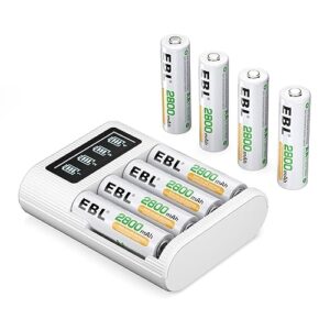 Cargador de pilas EBL con 8 pilas recargables AA de alta capacidad - Puerto Micro USB/Tipo C - Carga rápida