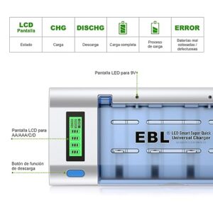 Cargador de pilas EBL 906: AA AAA C D 9V NI-MH con pantalla LCD y descarga