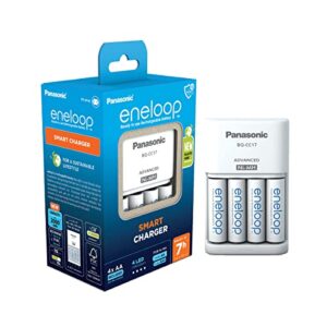 Cargador Panasonic eneloop Smart para 1 a 4 Pilas AA/AAA Ni-MH con 4 Indicadores LED y 7 Funciones de Seguridad - Incluye 4 Pilas eneloop AA/Mignon de 2000 mAh