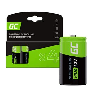 Baterías recargables Green Cell 8000 mAh 1,2 V - Pack de 4 unidades NI-MH D-celdas (D) - Baja autodescarga - Sin efecto memoria