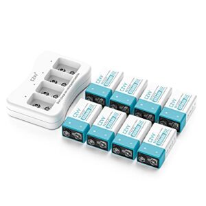 Baterías recargables 9V Lithium CZVV - 8 pack con cargador rápido - Alta capacidad y duración - Ideal para detector de humo y radio