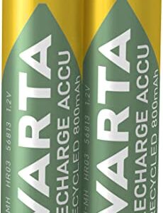 Pilas AAA recargables VARTA Recharge Accu Recycled, paquete de 2, 800 mAh Ni-MH, 21% materiales reciclados