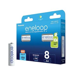 Pilas recargables Panasonic eneloop AA/Mignon, pack de 8, 2000 mAh, vida útil de 2100 recargas, envase libre de plástico
