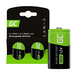 Pila recargable Green Cell Ni-MH D 8000 mAh 1,2V - HR20 R20 D células D, lista para usar, baja autodescarga, sin efecto memoria