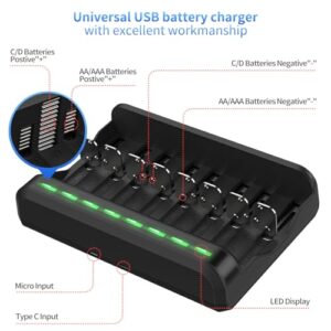 Cargador de pilas recargables BONAI para AA AAA SC C D Ni-MH/Ni-CD con carga rápida y USB