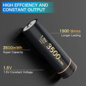 Batería AA Recargable de Litio Delyeepow: 1,5V, 3500mWh, 1500 ciclos - 4 Unidades con Cargador Inteligente LCD