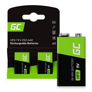 Pilas recargables Green Cell Ni-MH 9V 250mAh HF9 para detectores de humo - listas para usar, baja autodescarga y sin efecto memoria