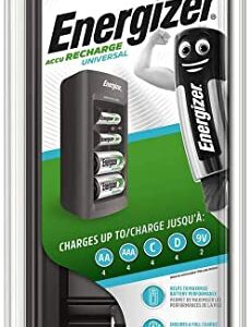 Cargador Universal Energizer para 4 pilas AA, AAA, C, D y 9V - Carga rápida con indicador de carga