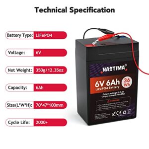 Batería Recargable NASTIMA 6V 6Ah LiFePO4 con Protección BMS y Ciclo Profundo 2000 - Ideal para Cámaras de Vigilancia, Coches de Juguete, Lanchas a Motor, Camping y Paneles Solares