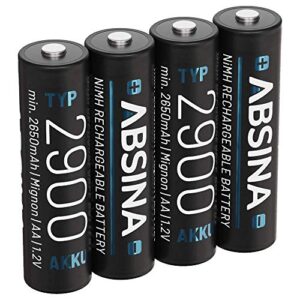 Pilas Recargables AA 2900 NiMH de ABSINA - Batería Recargable 1,2V & mín. 2650mAh - Para Wii y Controles Xbox