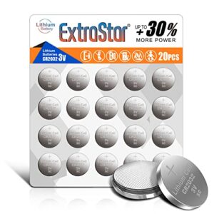 Pilas de botón de litio EXTRASTAR CR2032: Paquete de 20, 3V