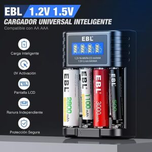 Cargador de Pilas EBL LCD para AA AAA y Litio, 4 Ranuras Tipo-C