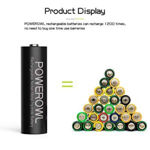 Cargador de Pilas AA, AAA POWEROWL con 8 Unidades de AA 2800mAh Ni-MH Recargables - Luces LED y Carga Rápida USB