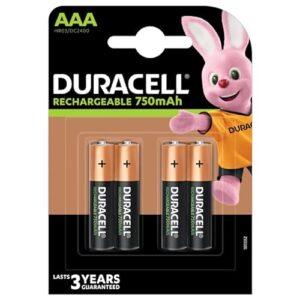 Pilas recargables Duracell AAA: 4 unidades, 750 mAh NiMH, 1000 ciclos de recarga, larga duración