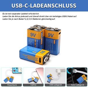 Baterías recargables de litio SZEMPTY 9V 650mAh USB - Paquete de 2 unidades