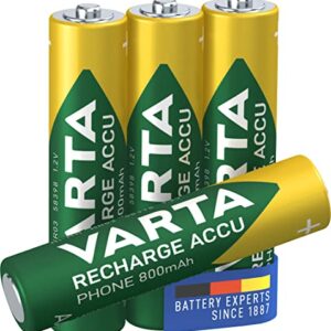 Pilas AAA recargables VARTA Recharge Accu Phone, paquete de 4, 800 mAh Ni-MH, listas para teléfonos inalámbricos