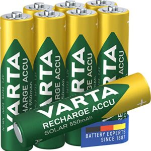 Pilas AAA recargables VARTA Recharge Accu Solar, paquete de 8, 550 mAh Ni-MH, para luces solares de jardín