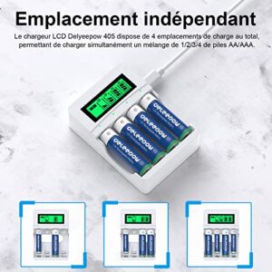 Pilas Recargables AAA Delyeepow de 1100mAh, 8 Piezas Ni-Mh con Cargador LCD