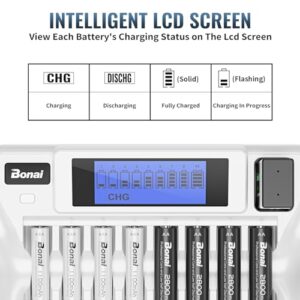 Cargador de Pilas BONAI LCD para AA AAA Ni-MH Ni-CD y 9V Recargables