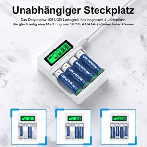 Pilas Recargables AA Delyeepow con Cargador LCD - 8 Piezas 3300mAh Ni-MH - Ranura Independiente