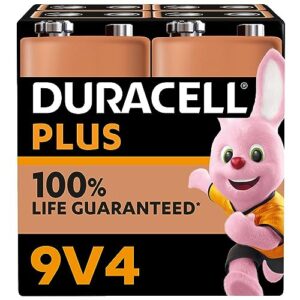 Pilas Duracell Plus 9V (pack de 4) - Alcalinas - 100% de duración garantizada - Fiabilidad para dispositivos cotidianos - Sin plástico - 5 años de almacenamiento - 6LR61 MN1604