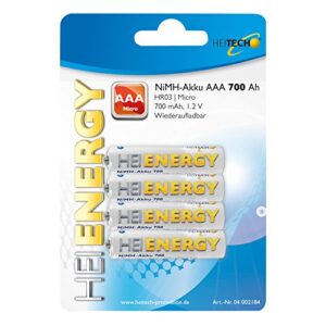 Pilas recargables HEITECH NIMH AAA 700 mAh - Lote de 4 con baja autodescarga