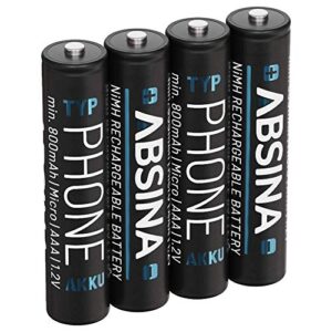 Pilas Recargables AAA 800mAh de ABSINA - Baterías NiMH para Teléfonos Inalámbricos