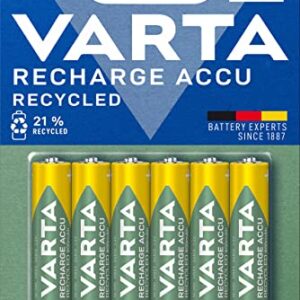 Pilas recargables Varta Recharge Accu Recycled AAA Micro (paquete de 6, 800 mAh) con 11% de materiales reciclados