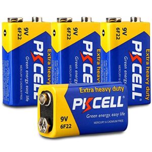 Pilas 9V 6F22 de PKCELL con 3 años de vida útil para detectores de humo y herramientas de jardín - Paquete de 4