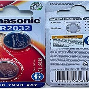 Pilas de botón de litio Panasonic CR2032, 3V, 225 mAh, Paquete de 2 unidades