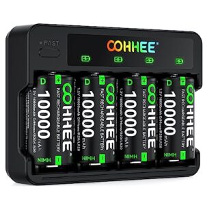 Cargador de batería OOHHEE para 4 pilas recargables D/C/AA/AAA con indicador LED